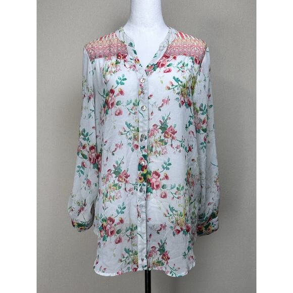 fig and flower Tops - Fig & Flower Womens Sheer Floral Paisley Flowy Boho Hippie Blouse Size XL